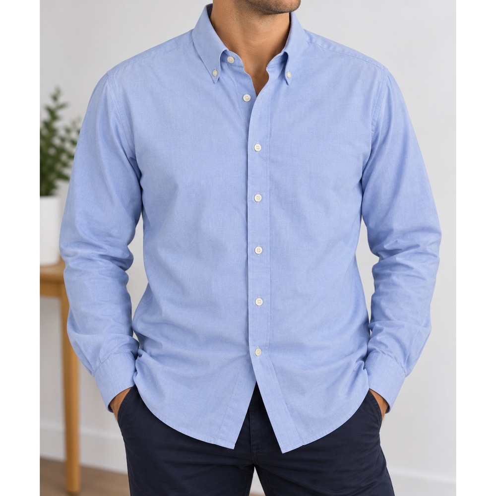 Buttoned Down Dress Shirt Size 17 35 Blue Tailored Long Sleeve_214
